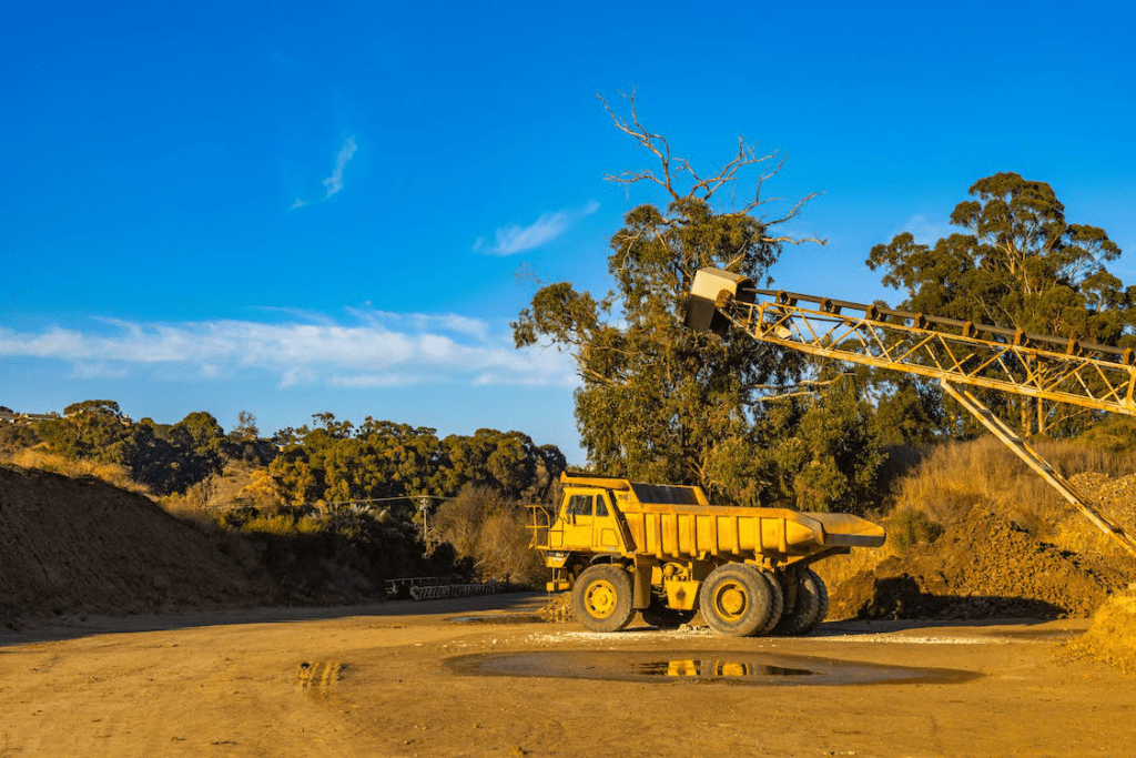 A dump truck at a mining site