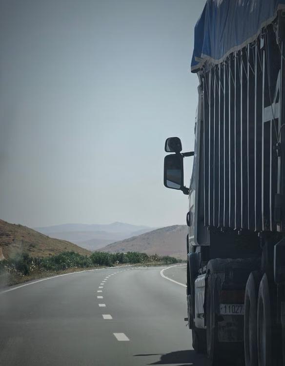 Commercial truck traveling on a highway